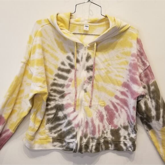 Old Navy Tie Dye Hoodie Yellow Gray Pink Zipper Jacket Juniors Size M - Picture 11 of 12